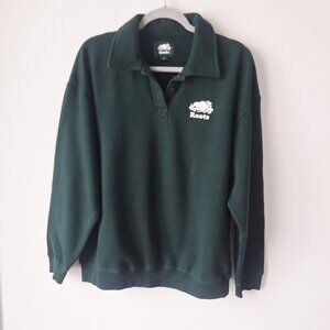 ROOTS Organic Original 1/4 Button Collar Sweatshirt - Varsity Green
